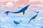 卡通云海手绘鲸鱼儿童房间壁画