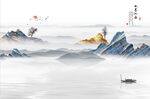 金箔山水水墨意境江南春背景墙
