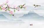 鸟语花香山水客厅新中式背景墙