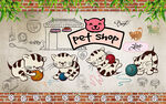 树叶砖墙宠物店猫咪背景墙
