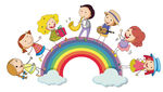 彩虹上作乐的孩童