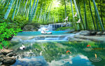瀑布美景流水生财自然风光风景画