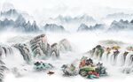 高山流水客厅新中式山水背景墙