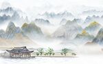 群山叠嶂山川河流山水中式背景墙