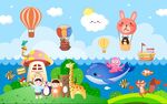 儿童卡通海边夏天背景墙