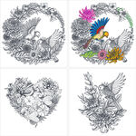 AI花鸟白描线稿