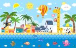 儿童海边海滩海景背景墙