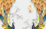 装饰画 孔雀 新中式 家和富贵