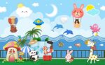 卡通夏天水上乐园背景墙