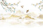 工笔花鸟金色山水中式背景墙