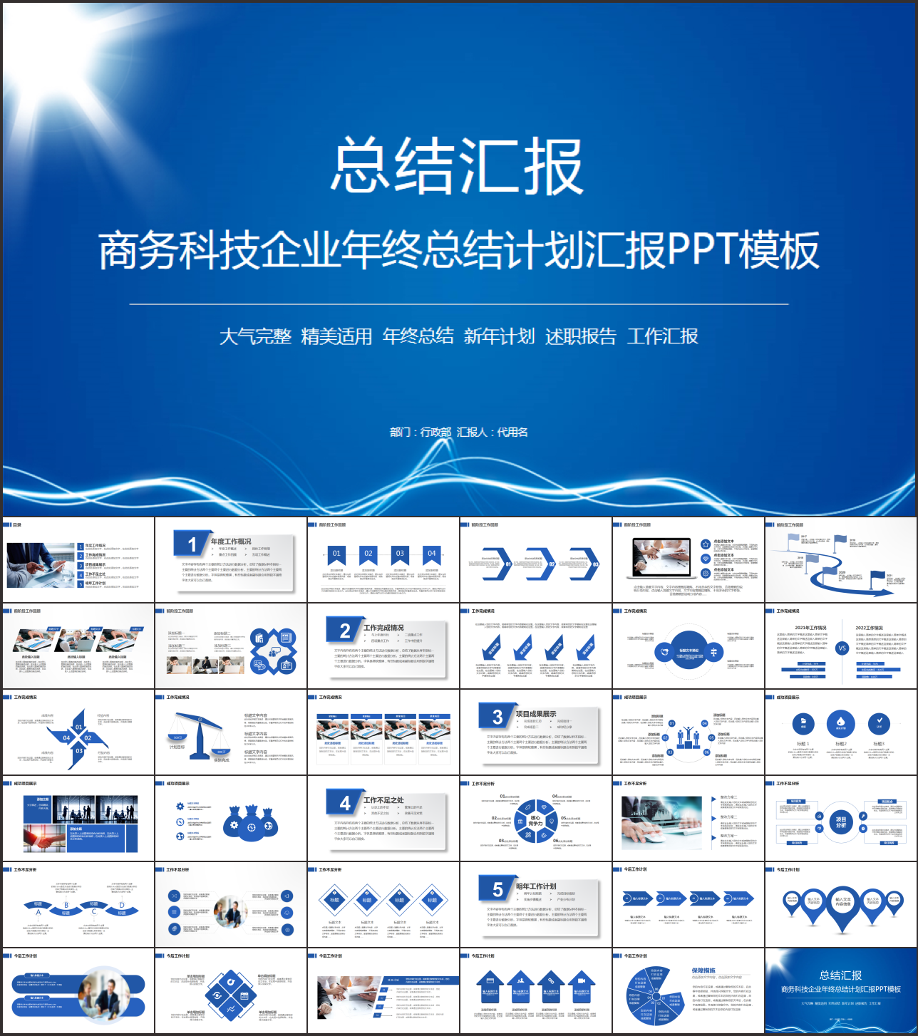 蓝色时尚工作总结汇报PPT模板