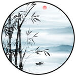 水墨山水竹报平安装饰画