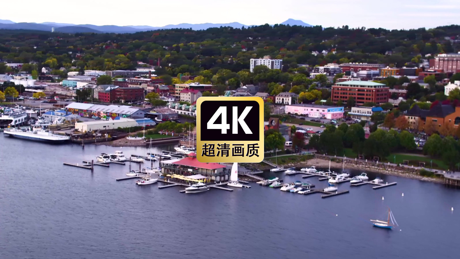 航拍海港城镇风景