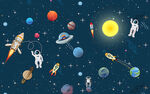 手绘宇宙太空儿童房背景墙