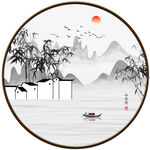 中式竹子山水装饰画