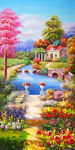 唯美小屋风景油画玄关背景墙