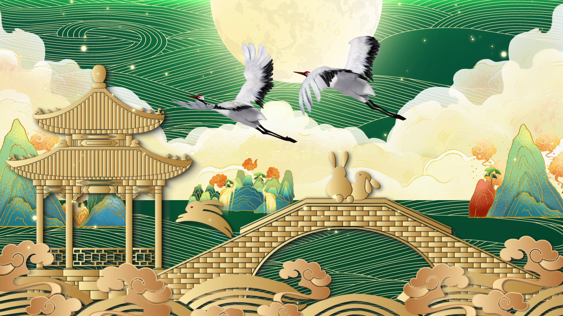 中秋节国潮鎏金舞台动态背景宣传