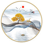 发财树鹿山水装饰画