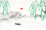中式江南春山水背景墙