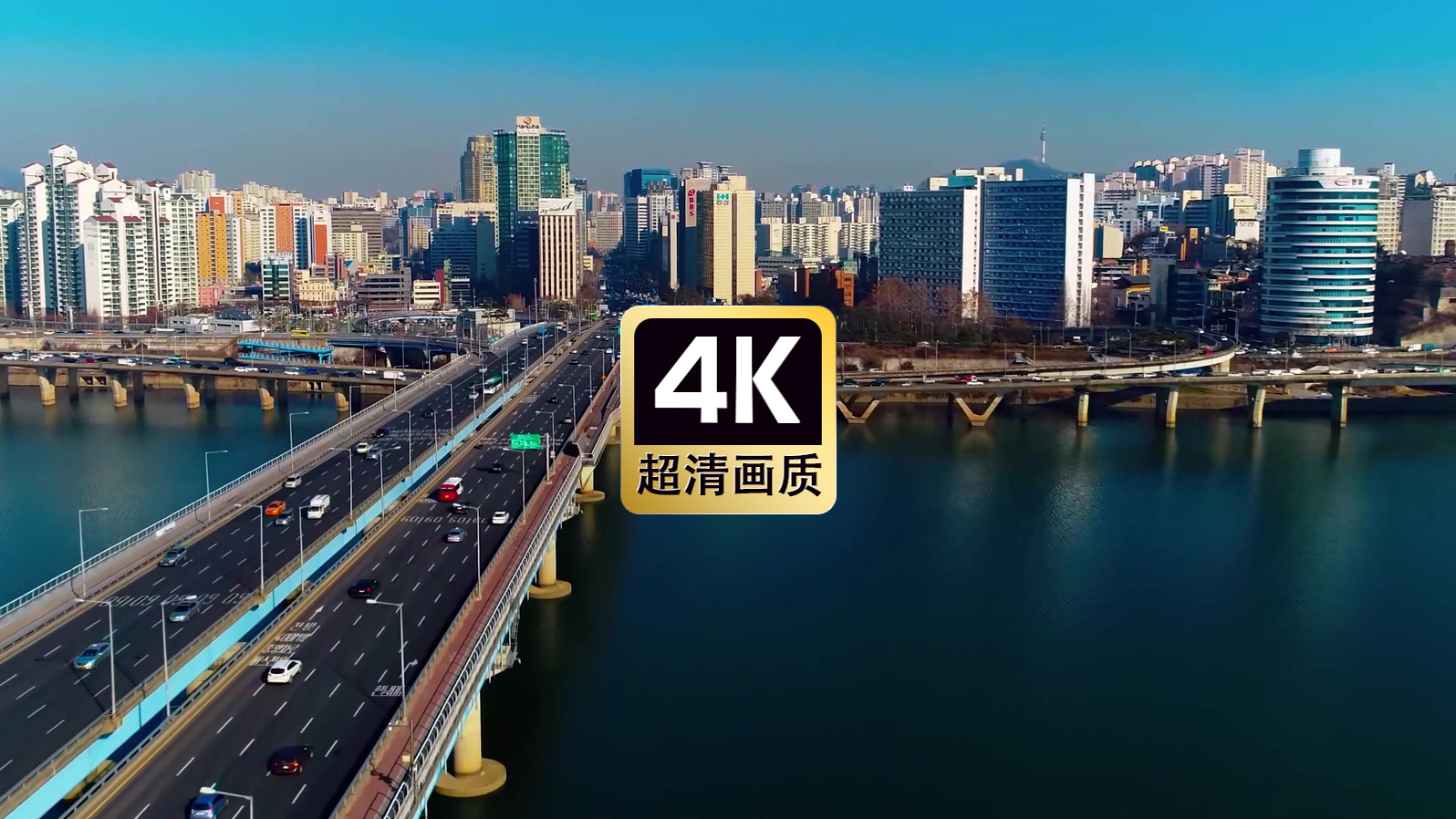 航拍城市建筑跨海大桥