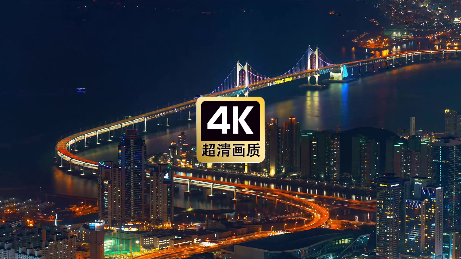 夜晚跨海大桥上的霓虹灯车流