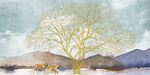 晶瓷画 麋鹿 树