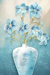 晶瓷画 花瓶 蓝色花