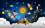 宇宙太空宇航员儿童房背景墙