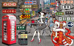 老香港港式街道招牌背景墙壁画