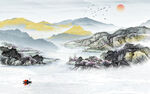 中式山水背景墙画 TIF分层