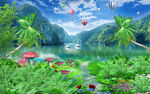清新淡雅唯美海滩凤景3D电视背