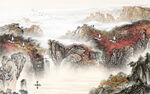 最新山水墙画背景 TIF分层