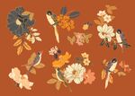 中国风手绘花鸟花卉分层素材