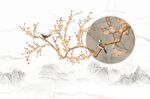 爵士白石纹花鸟背景墙