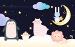 可爱动物月夜壁画