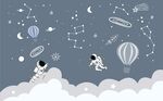 手绘卡通太空儿童背景墙