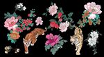 中国风手绘花卉老虎分层素材