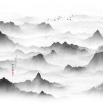 正方形抽象山水