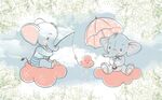 白云小象雨伞叶子花卉卡通背景