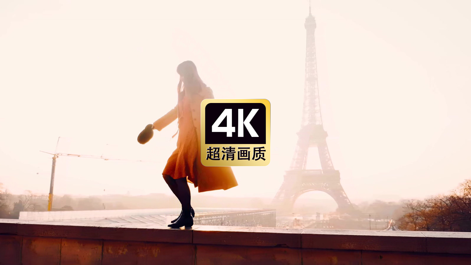 埃菲尔铁塔前跳舞的女孩