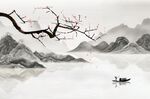 新中式梅花山水背景墙