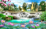 唯美大气温馨流水生财背景风景