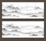 中式抽象线条山水画