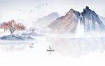 中式高端山水墙画 TIF分层