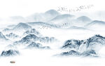 蓝色客厅山水背景 tif分层