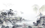 最新山水客厅墙画 TIF分层