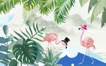 热带植物火烈鸟背景