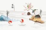 水墨荷花山水背景墙