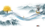 别墅山水现代背景 TIF分层