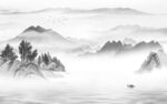 意境灰色山水背景 文件分层 